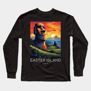 A Pop Art Travel Print of Easter Island - Chile Long Sleeve T-Shirt